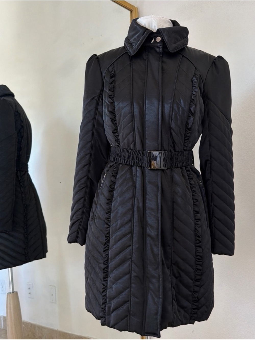 White House, Black market Black Quilted Belted Women's Dress Coat